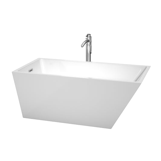 59 inch Freestanding Bathtub in White with Floor Mounted Faucet, Drain and Overflow Trim - Luxe Bathroom Vanities Luxury Bathroom Fixtures Bathroom Furniture