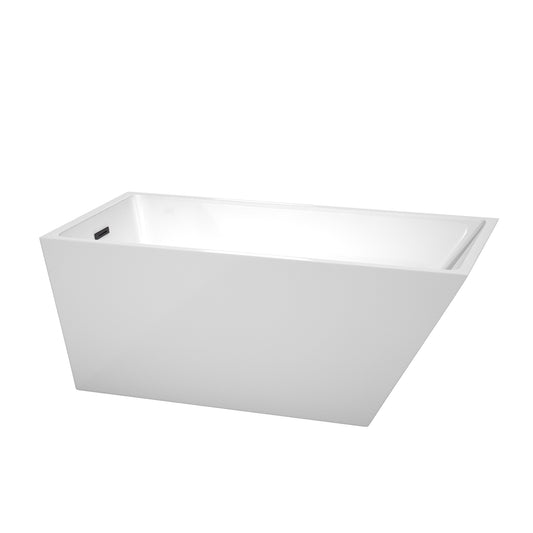 Wyndham Collection Hannah 59 Inch Freestanding Bathtub in White with Matte Black Drain and Overflow Trim - Luxe Bathroom Vanities