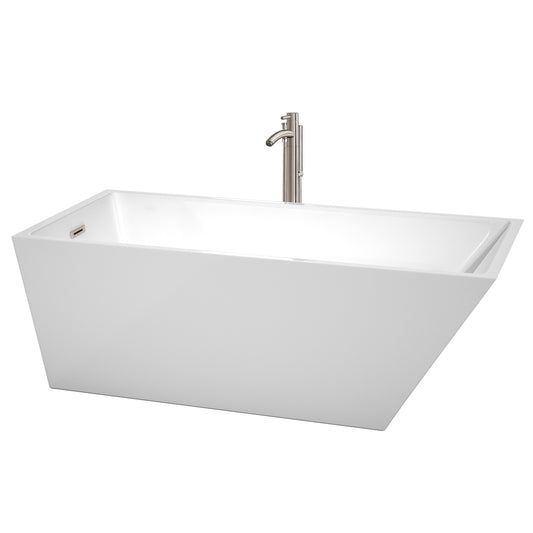 67 inch Freestanding Bathtub in White with Floor Mounted Faucet, Drain and Overflow Trim - Luxe Bathroom Vanities Luxury Bathroom Fixtures Bathroom Furniture