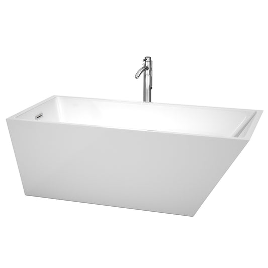 67 inch Freestanding Bathtub in White with Floor Mounted Faucet, Drain and Overflow Trim - Luxe Bathroom Vanities Luxury Bathroom Fixtures Bathroom Furniture