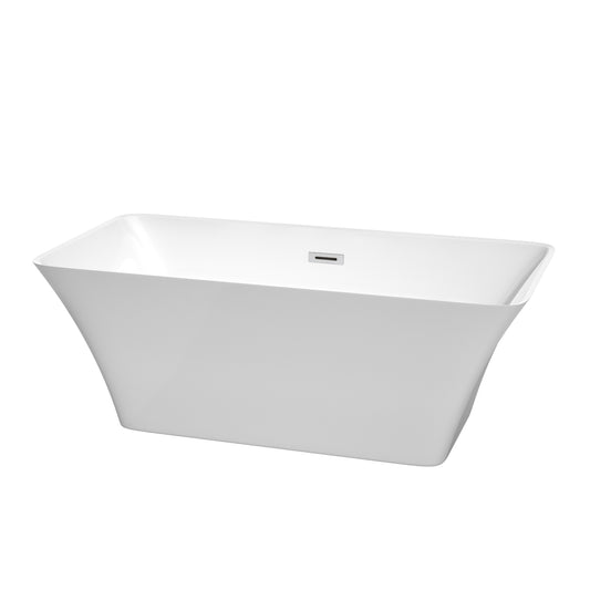 59 inch Freestanding Bathtub in White with Drain and Overflow Trim - Luxe Bathroom Vanities Luxury Bathroom Fixtures Bathroom Furniture