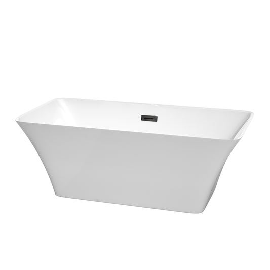 Wyndham Collection Tiffany Freestanding Bathtub in White with Matte Black Drain and Overflow Trim - Luxe Bathroom Vanities