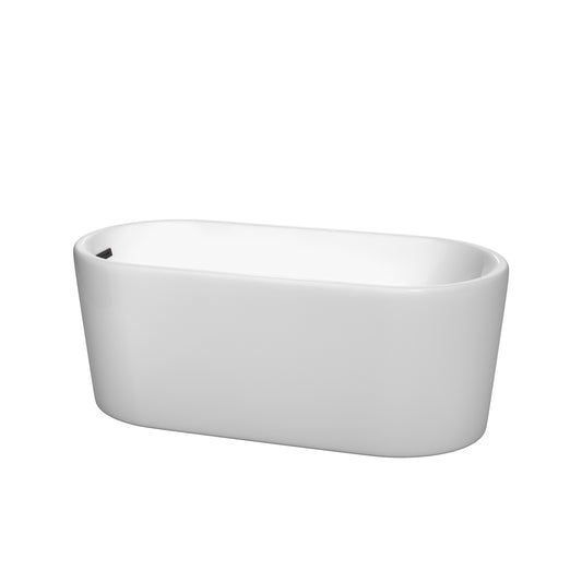 Wyndham Collection Ursula Freestanding Bathtub in White with Matte Black Drain and Overflow Trim - Luxe Bathroom Vanities
