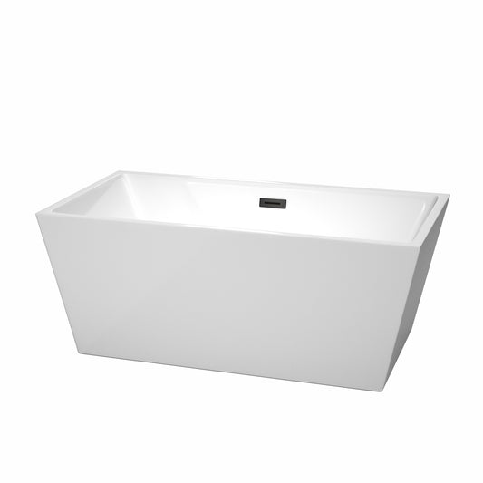 Wyndham Collection Sara Freestanding Bathtub in White with Matte Black Drain and Overflow Trim - Luxe Bathroom Vanities