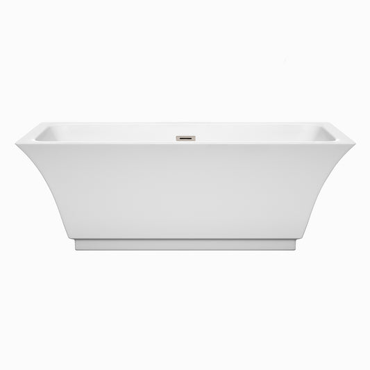 Wyndham Collection Galina 67 Inch Freestanding Bathtub in White with Brushed Nickel Drain and Overflow Trim - Luxe Bathroom Vanities