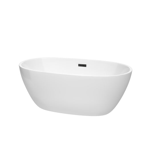 Wyndham Collection Juno Freestanding Bathtub in White with Matte Black Drain and Overflow Trim - Luxe Bathroom Vanities