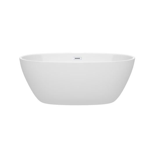 Wyndham Collection Juno Freestanding Bathtub in White with Shiny White Drain and Overflow Trim - Luxe Bathroom Vanities