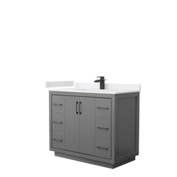 Wyndham Icon 42 Inch Single Bathroom Vanity White Cultured Marble Countertop with Undermount Square Sink and Matte Black Trim - Luxe Bathroom Vanities