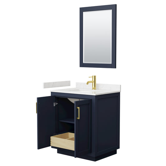 Wyndham Miranda 30 Inch Single Bathroom Vanity in Light-Vein Carrara Cultured Marble Countertop with Undermount Square Sink and Trim - Luxe Bathroom Vanities