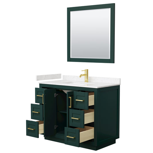 Wyndham Miranda 42 Inch Single Bathroom Vanity in Green with Light-Vein Carrara Cultured Marble Countertop Undermount Square Sink and Trim - Luxe Bathroom Vanities