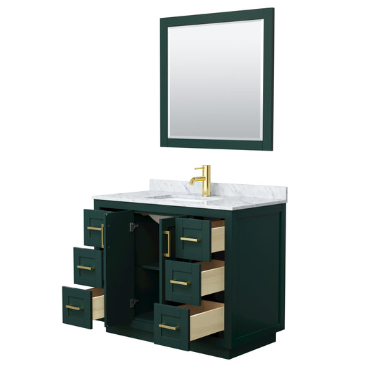 Wyndham Miranda 42 Inch Single Bathroom Vanity in Green with White Carrara Marble Countertop Undermount Square Sink and Trim - Luxe Bathroom Vanities