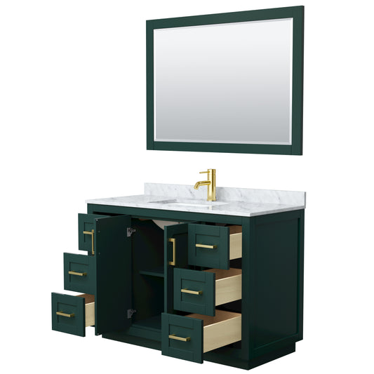 Wyndham Miranda 48 Inch Single Bathroom Vanity in Green with White Carrara Marble Countertop Undermount Square Sink with Trim - Luxe Bathroom Vanities