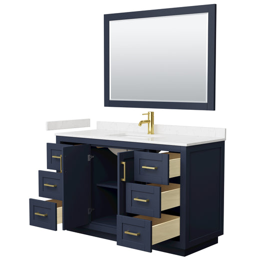 Wyndham Miranda 54 Inch Single Bathroom Vanity in Light-Vein Carrara Cultured Marble Countertop with Undermount Square Sink and Trim - Luxe Bathroom Vanities