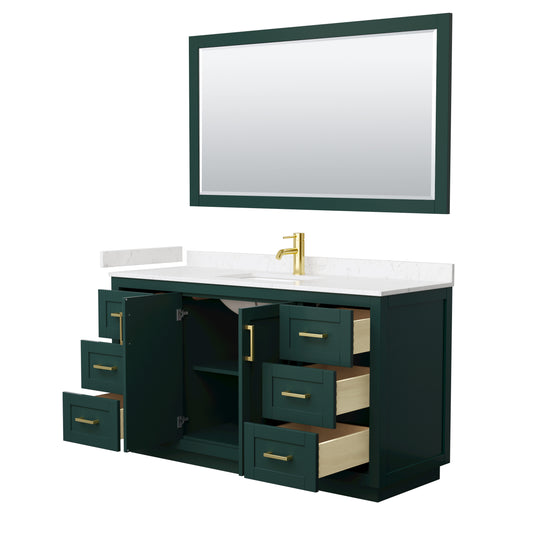 Wyndham Miranda 60 Inch Single Bathroom Vanity in Green with Light-Vein Carrara Cultured Marble Countertop Undermount Square Sink and Trim - Luxe Bathroom Vanities