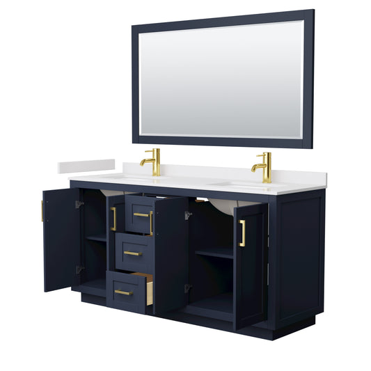 Wyndham Miranda 66 Inch Double Bathroom Vanity in White Cultured Marble Countertop with Undermount Square Sinks and Trim - Luxe Bathroom Vanities