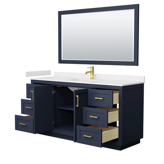 Wyndham Miranda 66 Inch Single Bathroom Vanity in Light-Vein Carrara Cultured Marble Countertop with Undermount Square Sink and Trim - Luxe Bathroom Vanities