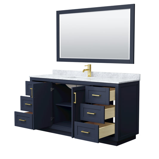 Wyndham Miranda 66 Inch Single Bathroom Vanity in White Carrara Marble Countertop with Undermount Square Sink and Trim - Luxe Bathroom Vanities