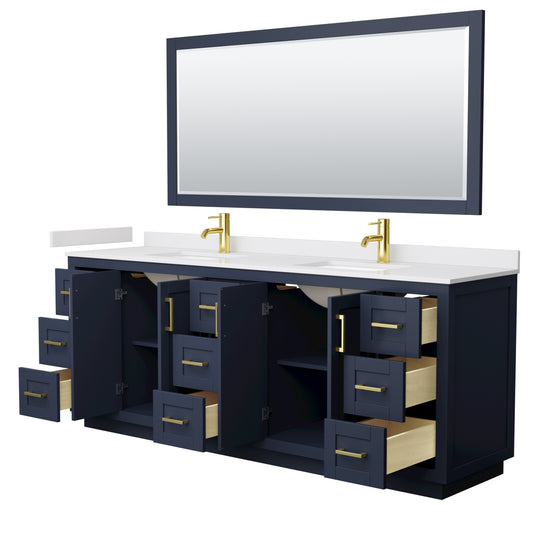 Wyndham Miranda 84 Inch Double Bathroom Vanity in White Cultured Marble Countertop with Undermount Square Sinks and Trim - Luxe Bathroom Vanities