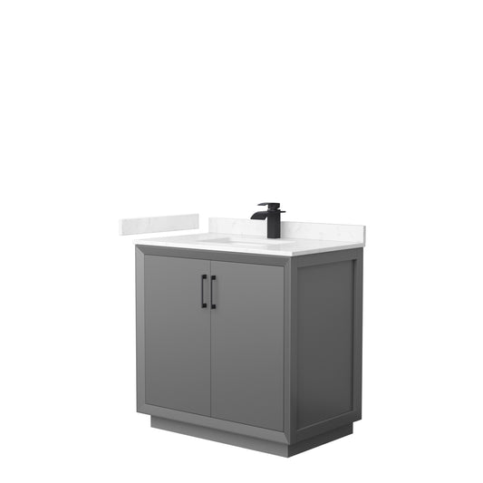 Wyndham Strada 36 Inch Single Bathroom Vanity Carrara Cultured Marble Countertop Undermount Square Sink - Luxe Bathroom Vanities