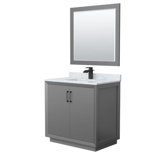 Wyndham Strada 36 Inch Single Bathroom Vanity White Carrara Marble Countertop Undermount Square Sink 34 Inch Mirror - Luxe Bathroom Vanities
