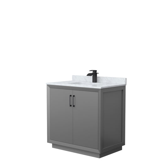 Wyndham Strada 36 Inch Single Bathroom Vanity White Carrara Marble Countertop Undermount Square Sink - Luxe Bathroom Vanities