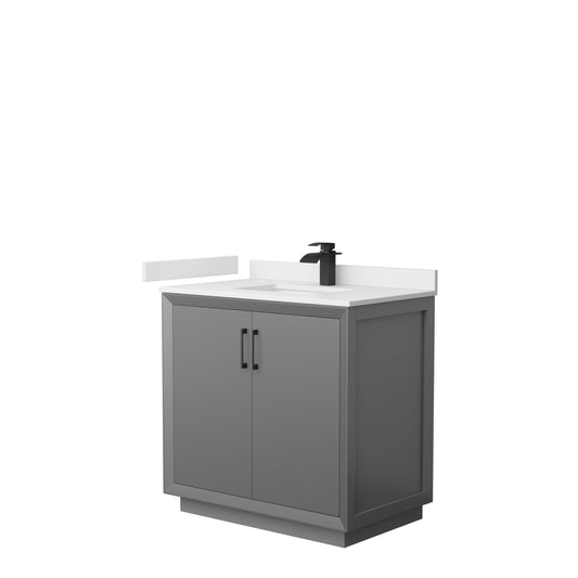 Wyndham Strada 36 Inch Single Bathroom Vanity White Cultured Marble Countertop Undermount Square Sink - Luxe Bathroom Vanities