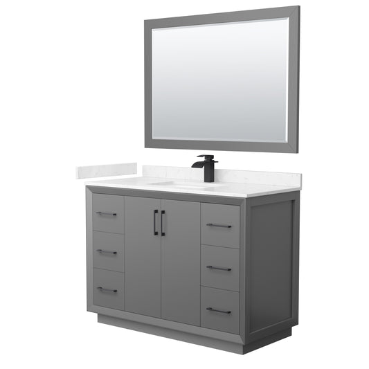 Wyndham Strada 48 Inch Single Bathroom Vanity Cultured Marble Countertop Undermount Square Sink 46 Inch Mirror - Luxe Bathroom Vanities