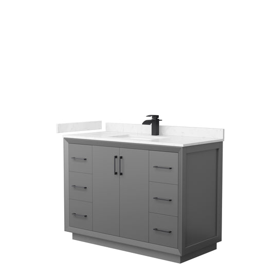 Wyndham Strada 48 Inch Single Bathroom Vanity Carrara Cultured Marble Countertop Undermount Square Sink - Luxe Bathroom Vanities