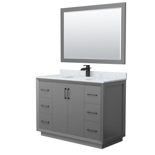 Wyndham Strada 48 Inch Single Bathroom Vanity White Carrara Marble Countertop Undermount Square Sink 46 Inch Mirror - Luxe Bathroom Vanities