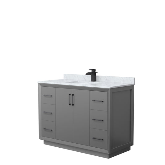 Wyndham Strada 48 Inch Single Bathroom Vanity White Carrara Marble Countertop Undermount Square Sink - Luxe Bathroom Vanities