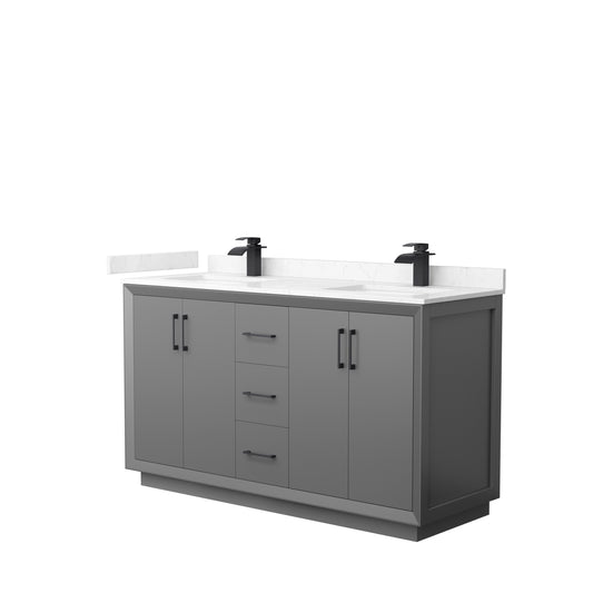 Wyndham Strada 60 Inch Double Bathroom Vanity Carrara Cultured Marble Countertop Undermount Square Sink - Luxe Bathroom Vanities