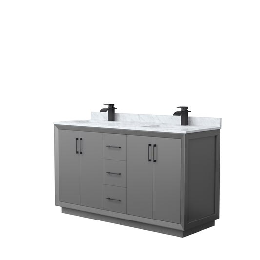 Wyndham Strada 60 Inch Double Bathroom Vanity White Carrara Marble Countertop Undermount Square Sink - Luxe Bathroom Vanities