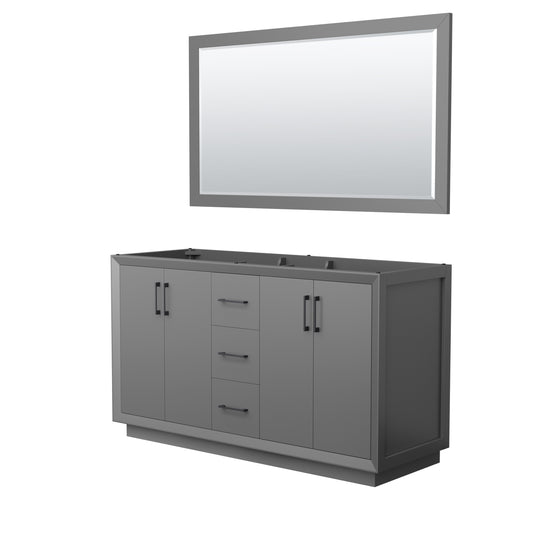 Wyndham Strada 60 Inch Double Bathroom Vanity with 58 Inch Mirror No Counter Top No Sink - Luxe Bathroom Vanities