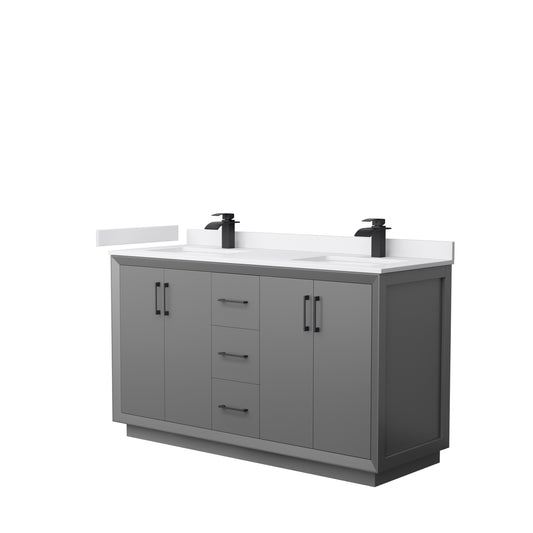 Wyndham Strada 60 Inch Double Bathroom Vanity White Cultured Marble Countertop Undermount Square Sink - Luxe Bathroom Vanities