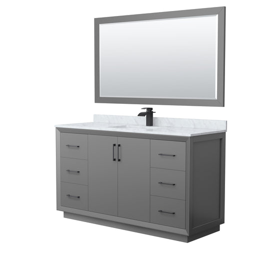Wyndham Strada 60 Inch Single Bathroom Vanity White Carrara Marble Countertop Undermount Square Sink 58 Inch Mirror - Luxe Bathroom Vanities