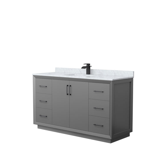 Wyndham Strada 60 Inch Single Bathroom Vanity White Carrara Marble Countertop Undermount Square Sink - Luxe Bathroom Vanities