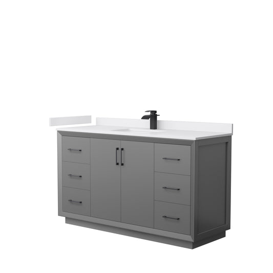 Wyndham Strada 60 Inch Single Bathroom Vanity White Cultured Marble Countertop Undermount Square Sink - Luxe Bathroom Vanities