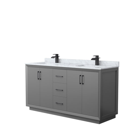 Wyndham Strada 66 Inch Double Bathroom Vanity White Carrara Marble Countertop Undermount Square Sink - Luxe Bathroom Vanities