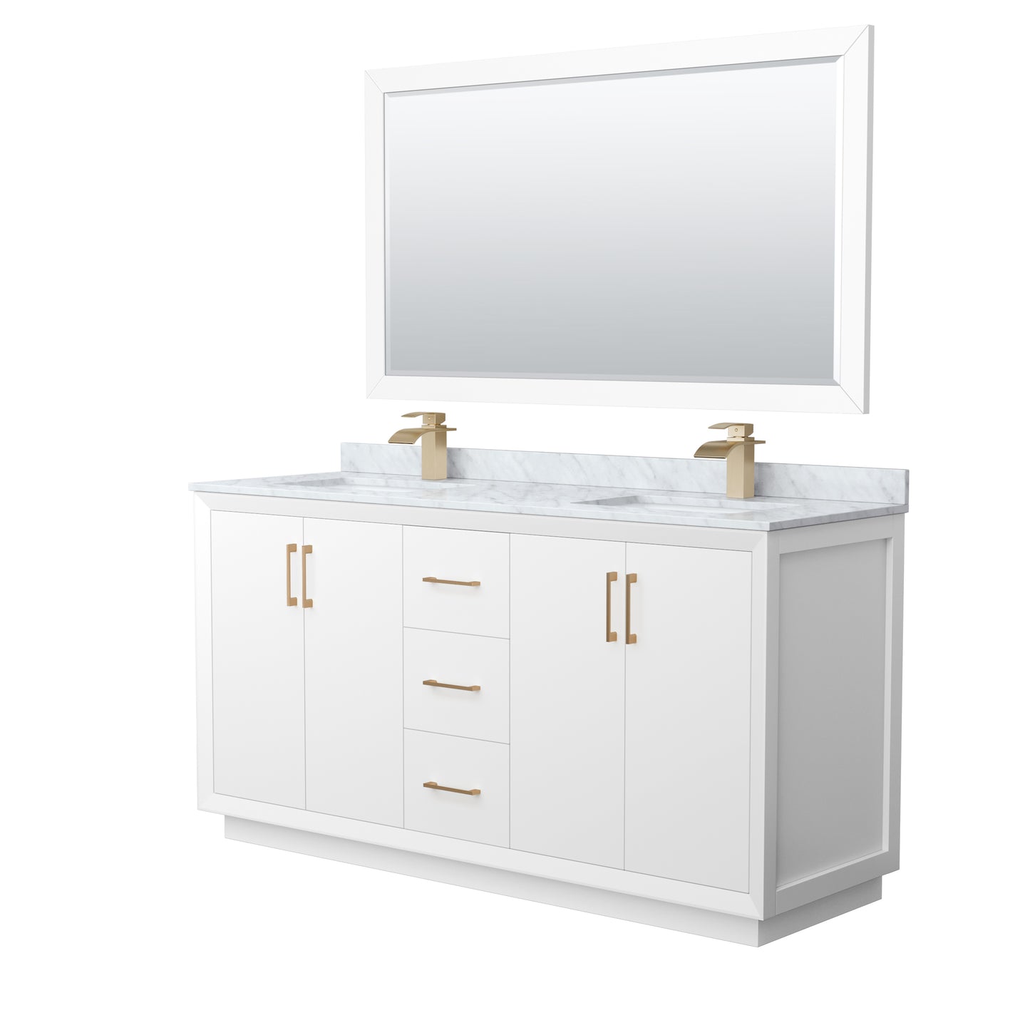 Wyndham Strada 66 Inch Double Bathroom Vanity White Carrara Marble Countertop Undermount Square Sink 58 Inch Mirror - Luxe Bathroom Vanities