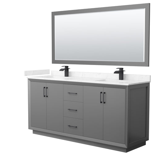 Wyndham Strada 72 Inch Double Bathroom Vanity Cultured Marble Countertop Undermount Square Sink 70 Inch Mirror - Luxe Bathroom Vanities