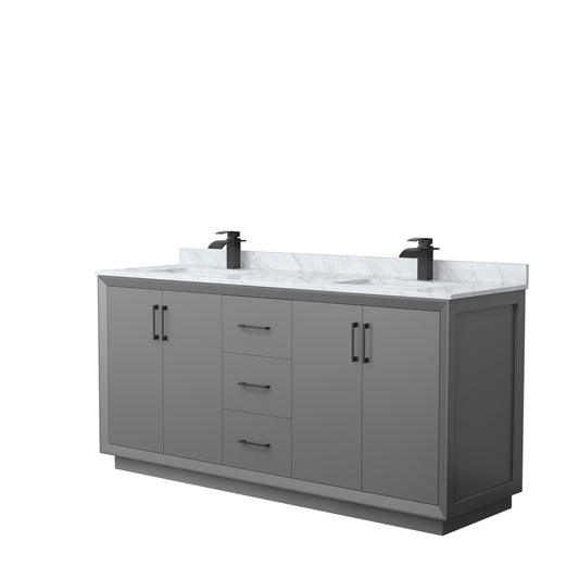 Wyndham Strada 72 Inch Double Bathroom Vanity White Carrara Marble Countertop Undermount Square Sink - Luxe Bathroom Vanities