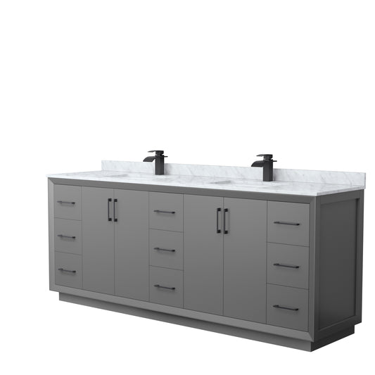 Wyndham Strada 84 Inch Double Bathroom Vanity White Carrara Marble Countertop Undermount Square Sink - Luxe Bathroom Vanities