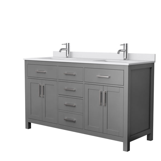 60 Inch Double Bathroom Vanity, White Cultured Marble Countertop, Undermount Square Sinks, No Mirror - Luxe Bathroom Vanities Luxury Bathroom Fixtures Bathroom Furniture