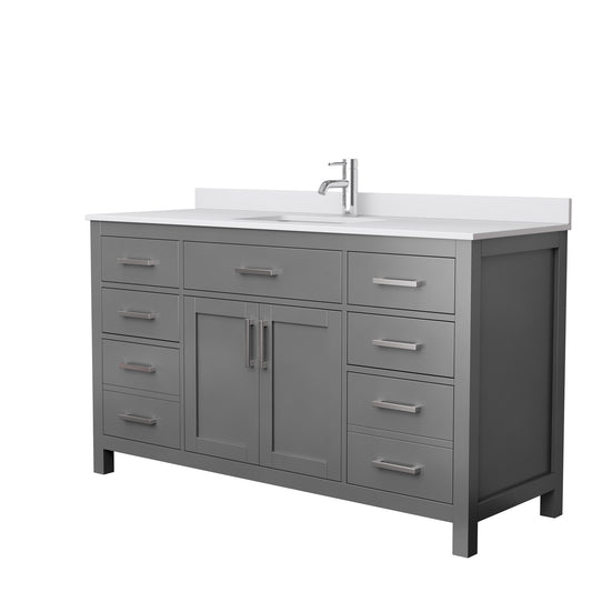 60 Inch Single Bathroom Vanity, White Cultured Marble Countertop, Undermount Square Sink, No Mirror - Luxe Bathroom Vanities Luxury Bathroom Fixtures Bathroom Furniture