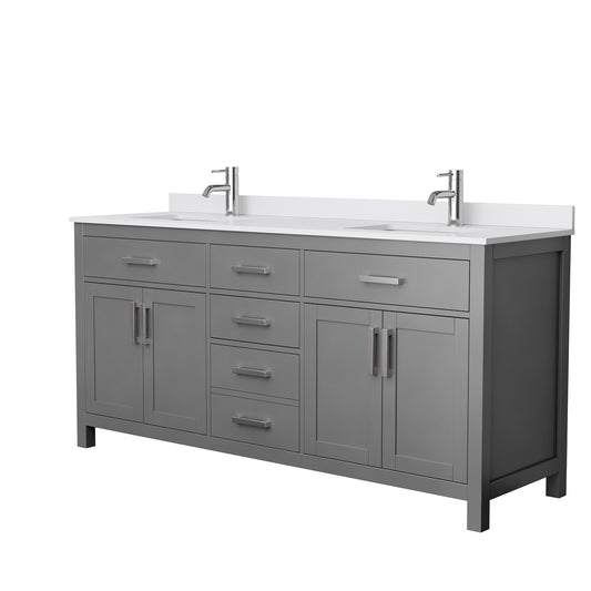 72 Inch Double Bathroom Vanity, White Cultured Marble Countertop, Undermount Square Sinks, No Mirror - Luxe Bathroom Vanities Luxury Bathroom Fixtures Bathroom Furniture