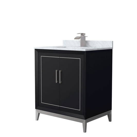 Wyndham Marlena 30 Inch Single Bathroom Vanity with White Carrara Marble Countertop and Sink - Luxe Bathroom Vanities