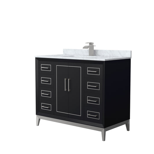 Wyndham Marlena 42 Inch Single Bathroom Vanity with White Carrara Marble Countertop and Sink - Luxe Bathroom Vanities