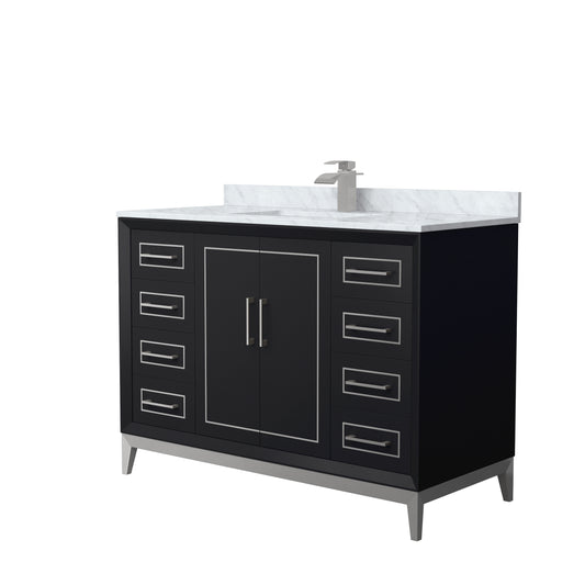 Wyndham Marlena 48 Inch Single Bathroom Vanity with White Carrara Marble Countertop and Sink - Luxe Bathroom Vanities