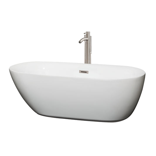65 inch Freestanding Bathtub in White with Floor Mounted Faucet, Drain and Overflow Trim - Luxe Bathroom Vanities Luxury Bathroom Fixtures Bathroom Furniture