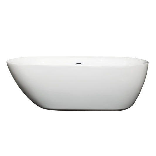 Wyndham Collection Melissa 65 Inch Freestanding Bathtub in White with Shiny White Drain and Overflow Trim - Luxe Bathroom Vanities